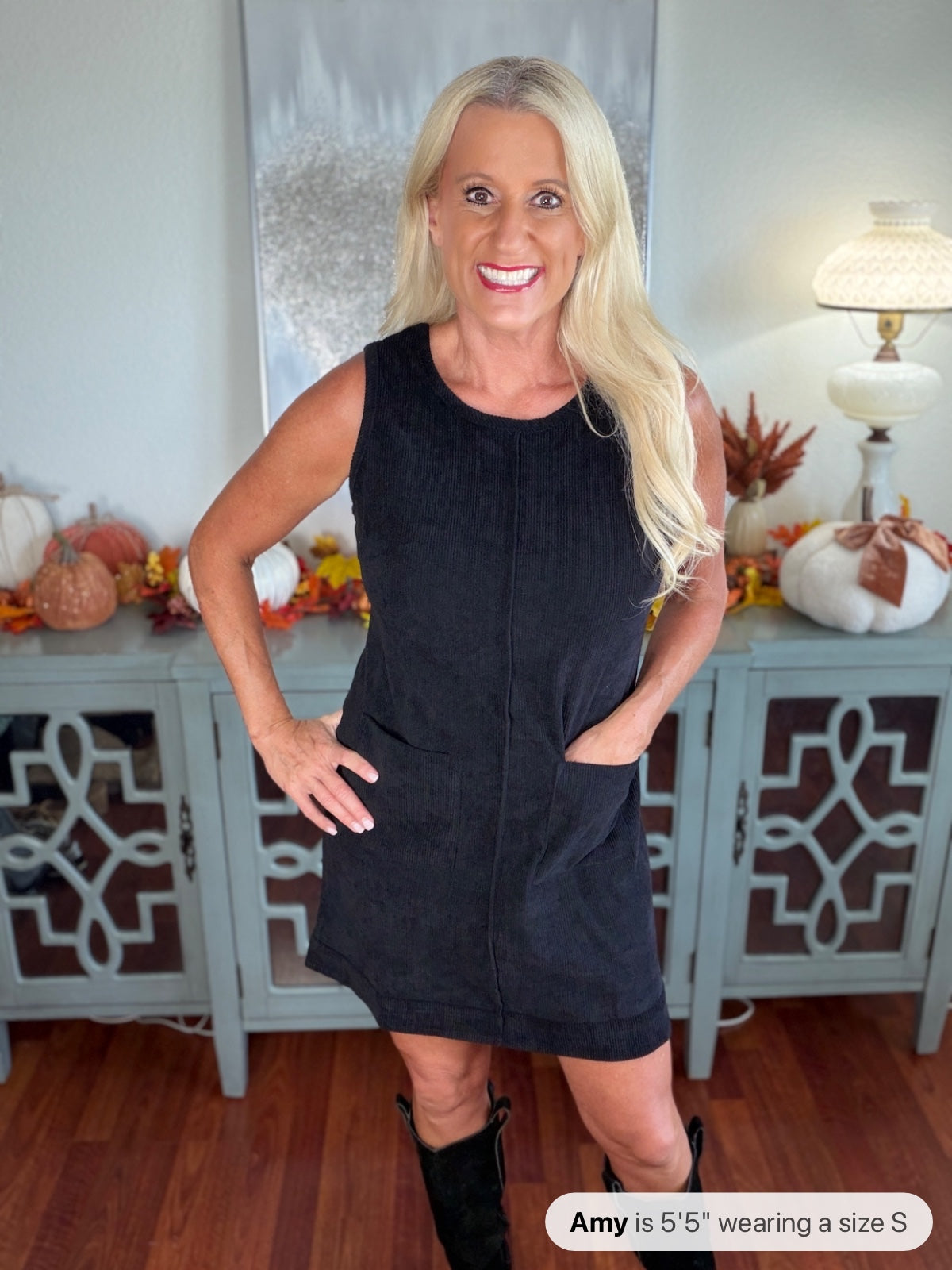Amy wearing the Fall Dreamin' Corduroy Dress from Simply Amy