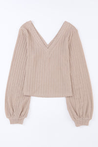 Khaki Knitted Jacquard V Neck Top Private Label S