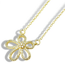 A gold-toned chain necklace featuring a delicate flower-shaped pendant outlined with sparkling crystals or cubic zirconia stones, displayed against a white background with soft shadows.