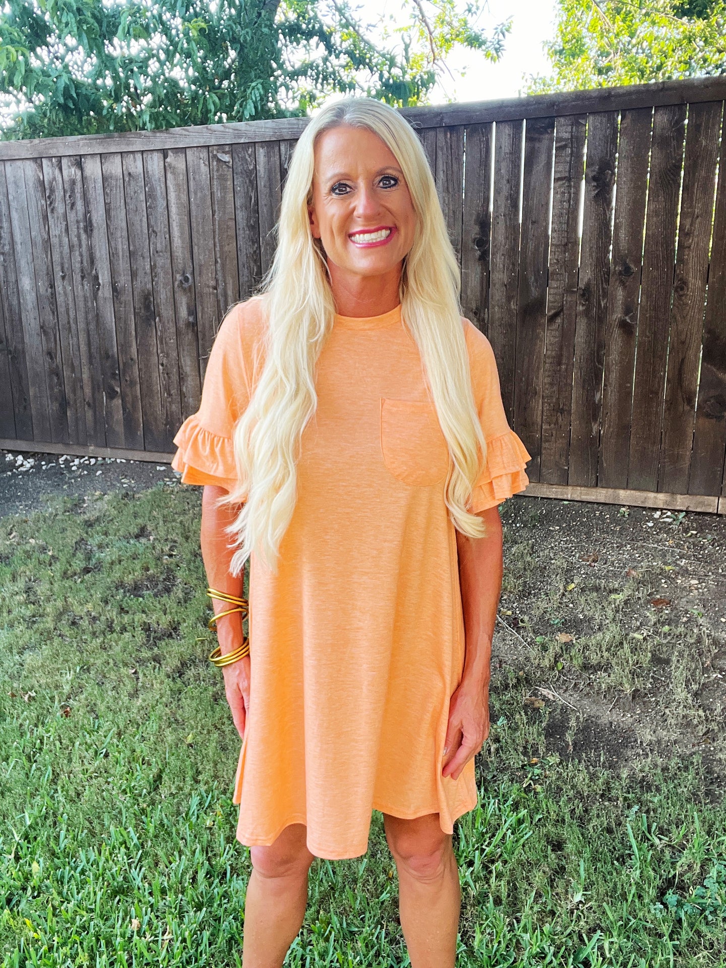 Ruffle Pocket T Shirt Dress