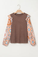 /Coffee/ Michelle Floral Sleeve Blouse Top Private Label S Coffee