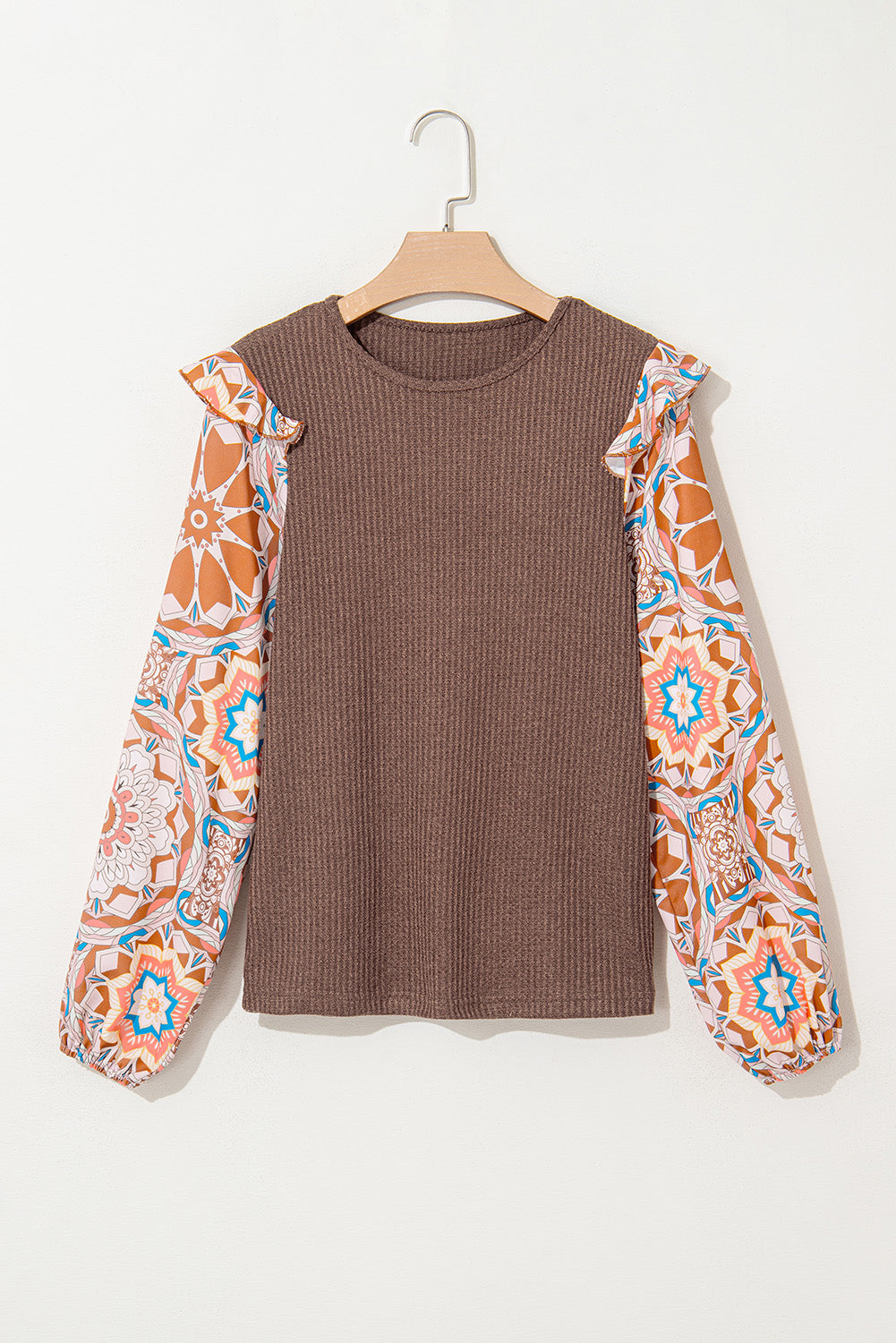 /Coffee/ Michelle Floral Sleeve Blouse Top Private Label S Coffee