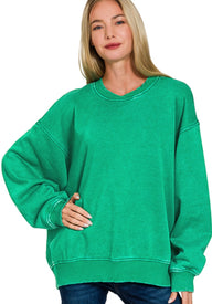 Zenana Acid Wash Fleece Pullover